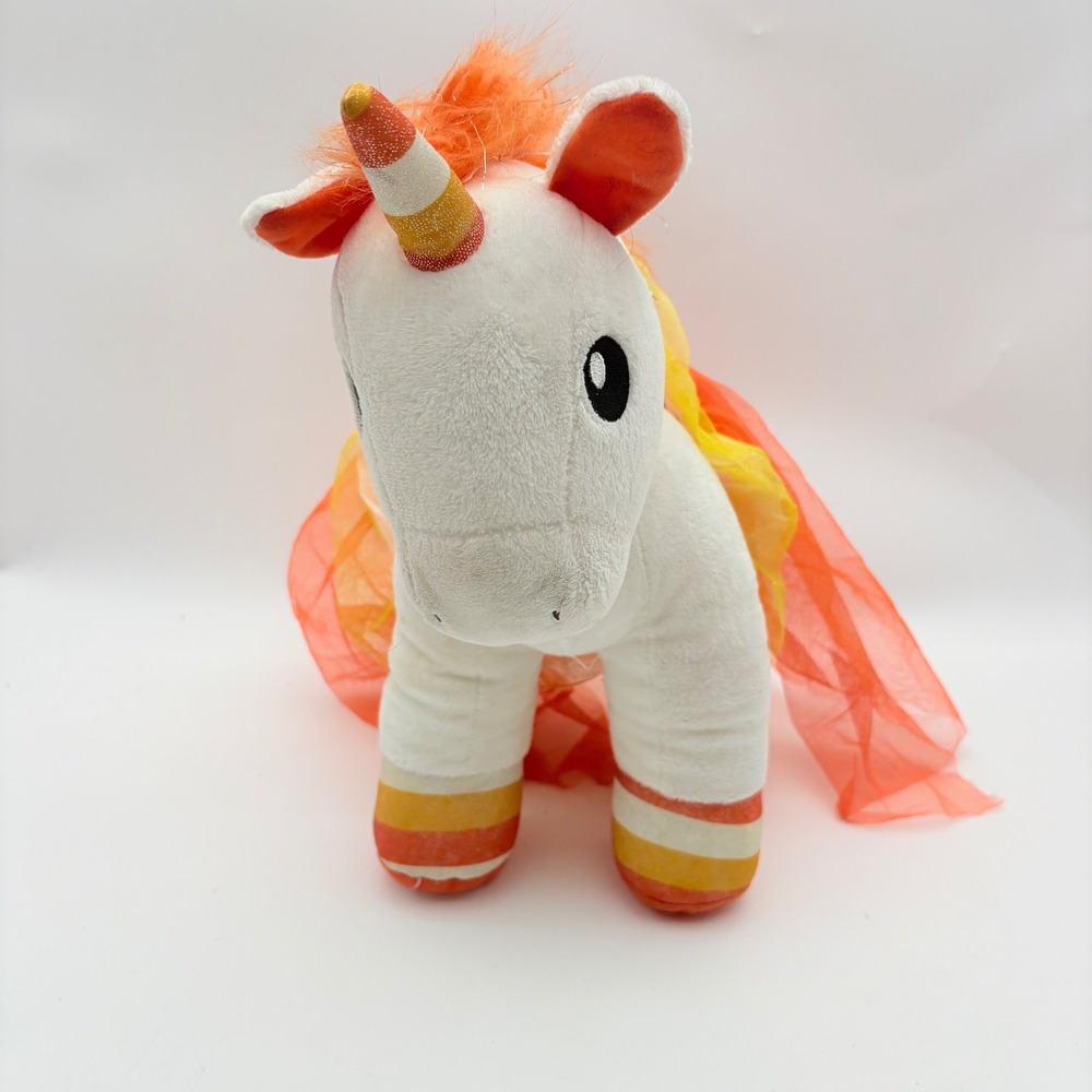 Build-A-Bear Candy Corn Unicorn Halloween Plush White Orange Tutu Dress